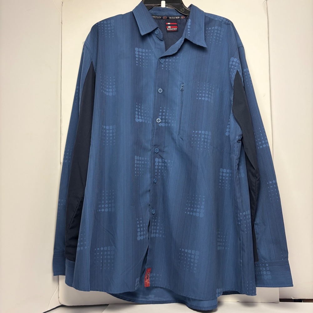 Bugle Boy Mens Blue Pinstripe Geometric Long Sleeve Button Down Shirt XL BB10457
